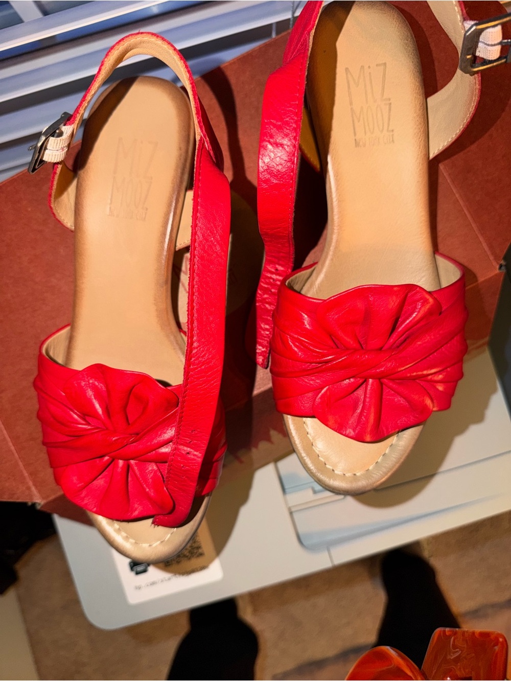 Miz Mooz Red Leather Knot Sandals